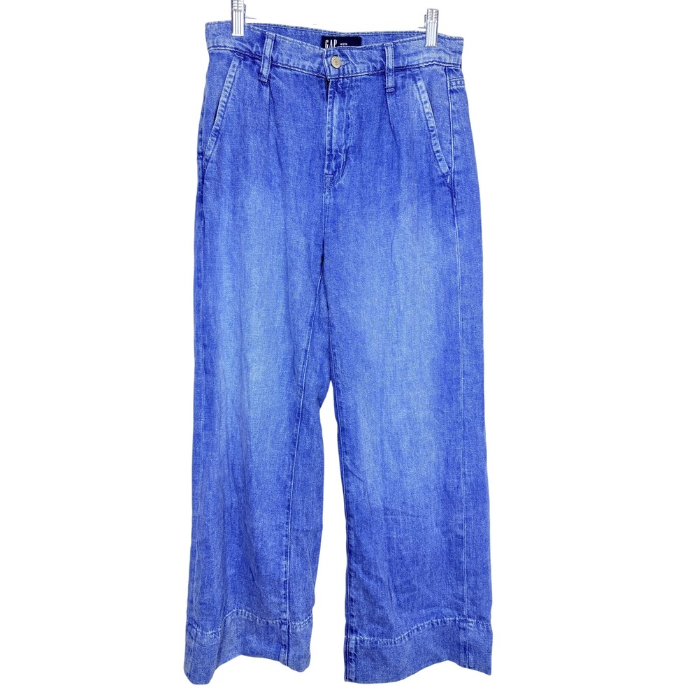 GAP Denim Womens High Rise Wide Leg Jeans 4/27 Medium Wash Blue Cotton Trouser